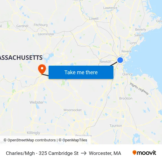Charles/Mgh - 325 Cambridge St to Worcester, MA map
