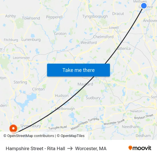 Hampshire Street - Rita Hall to Worcester, MA map
