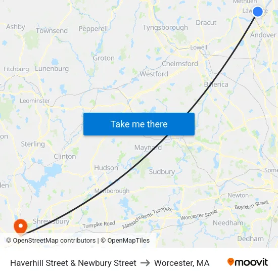 Haverhill Street & Newbury Street to Worcester, MA map