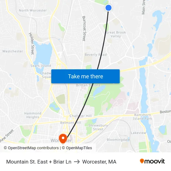 Mountain St. East + Briar Ln to Worcester, MA map