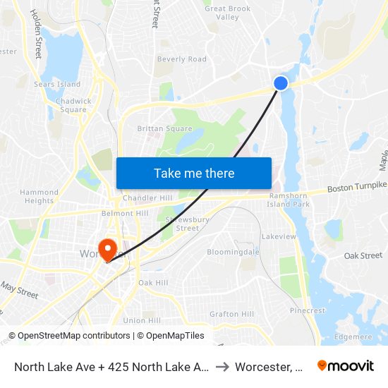 North Lake Ave + 425 North Lake Ave to Worcester, MA map