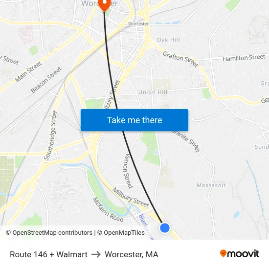 Route 146 + Walmart to Worcester, MA map