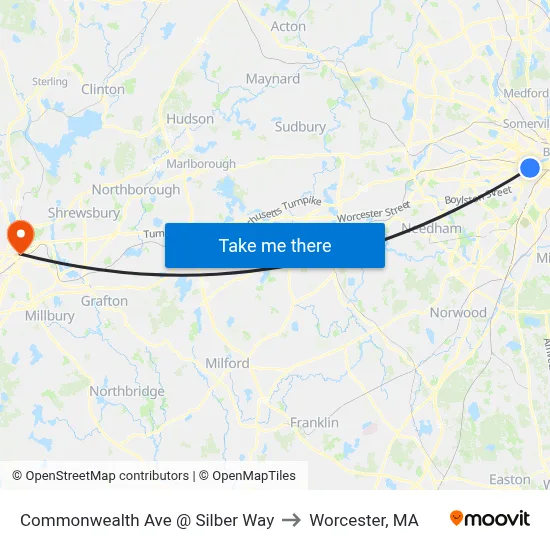 Commonwealth Ave @ Silber Way to Worcester, MA map