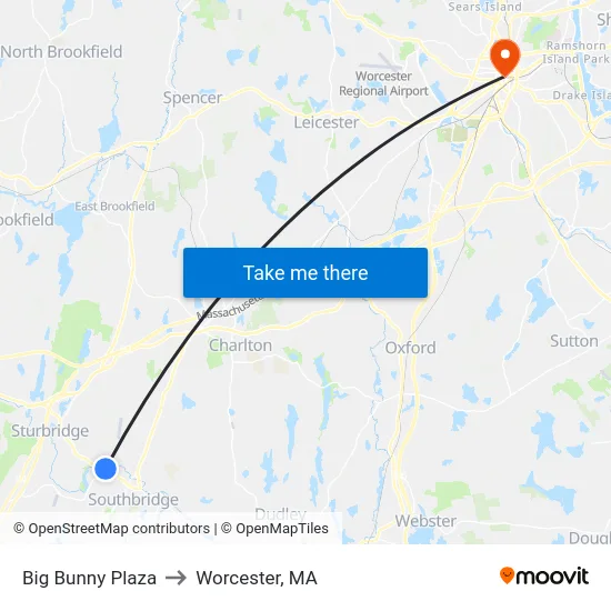 Big Bunny Plaza to Worcester, MA map