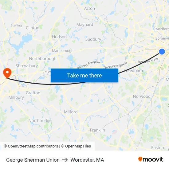 George Sherman Union to Worcester, MA map