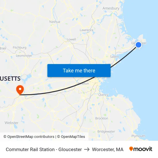 Commuter Rail Station - Gloucester to Worcester, MA map