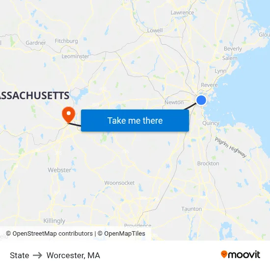 State to Worcester, MA map