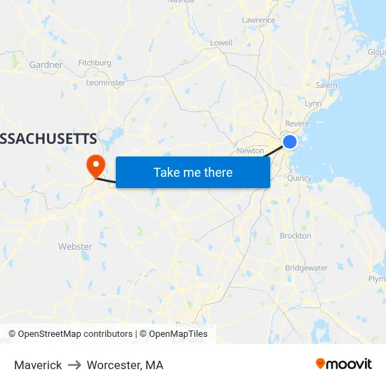 Maverick to Worcester, MA map