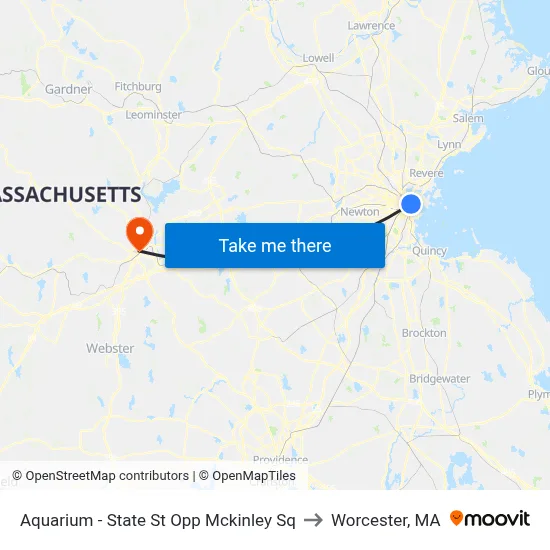 Aquarium - State St Opp Mckinley Sq to Worcester, MA map