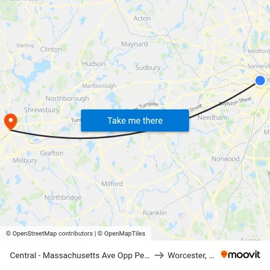 Central - Massachusetts Ave Opp Pearl St to Worcester, MA map