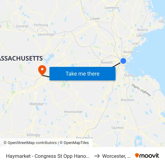 Haymarket - Congress St Opp Hanover St to Worcester, MA map