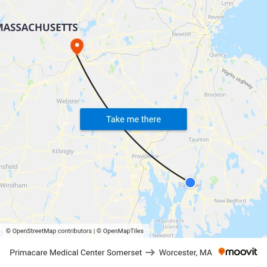 Primacare Medical Center Somerset to Worcester, MA map