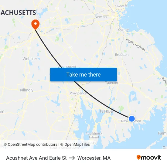 Acushnet Ave And Earle St to Worcester, MA map