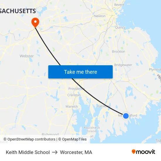 Keith Middle School to Worcester, MA map