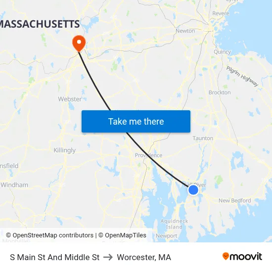 S Main St And Middle St to Worcester, MA map