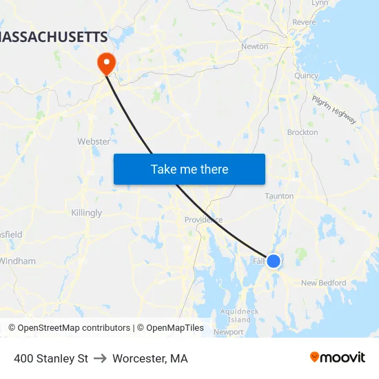 400 Stanley St to Worcester, MA map