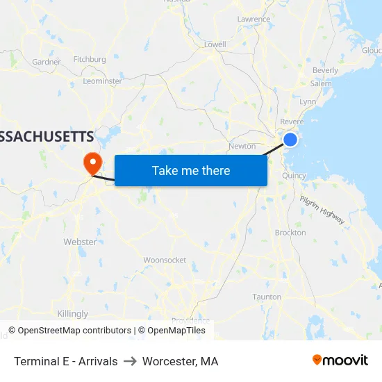 Terminal E - Arrivals to Worcester, MA map