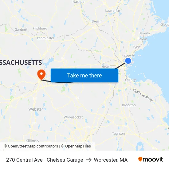 270 Central Ave - Chelsea Garage to Worcester, MA map