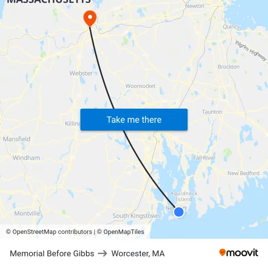Memorial Before Gibbs to Worcester, MA map
