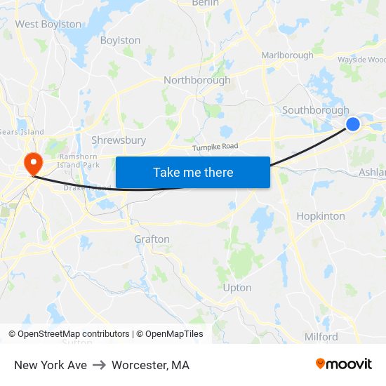 New York Ave to Worcester, MA map