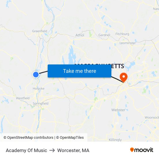 Academy Of Music to Worcester, MA map