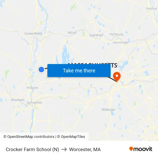 Crocker Farm School (N) to Worcester, MA map