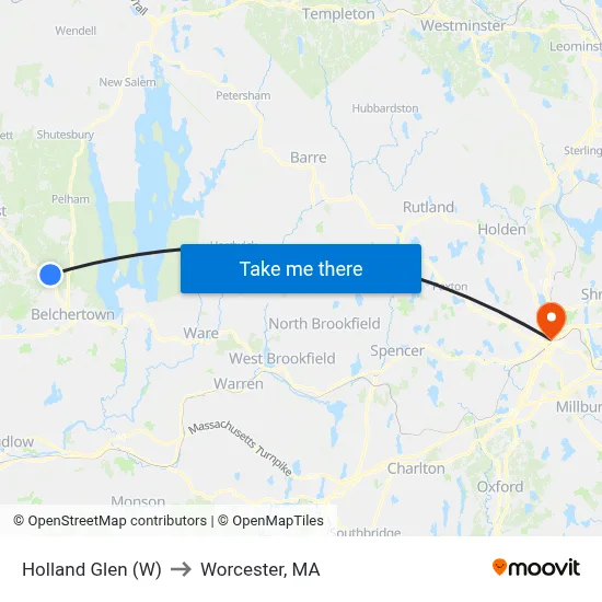 Holland Glen (W) to Worcester, MA map