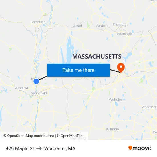 429 Maple St to Worcester, MA map