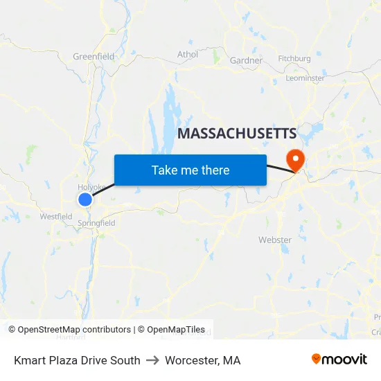 Kmart Plaza Drive South to Worcester, MA map