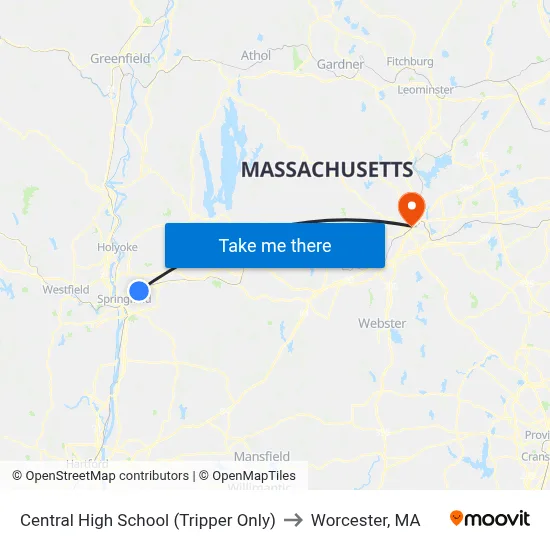 Central High School (Tripper Only) to Worcester, MA map