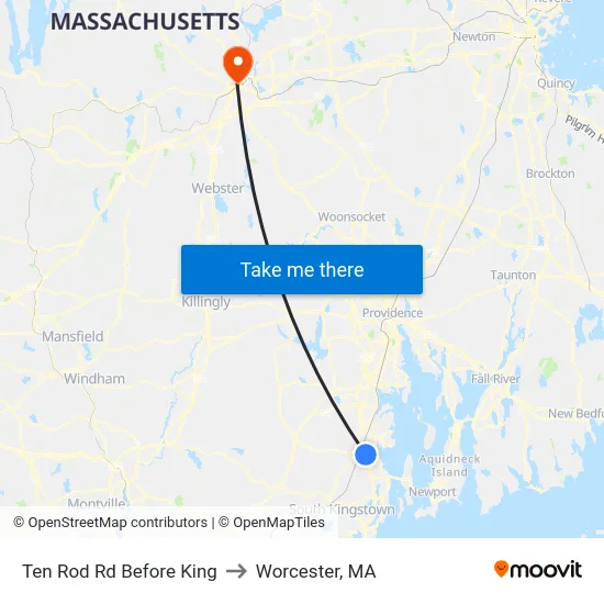 Ten Rod Rd Before King to Worcester, MA map