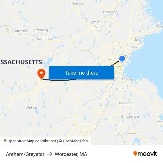 Anthem/Greystar to Worcester, MA map