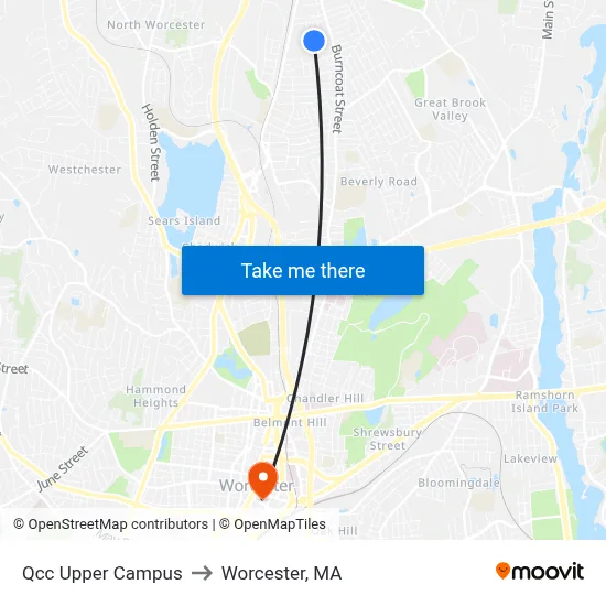 Qcc Upper Campus to Worcester, MA map