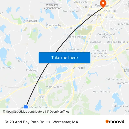 Rt 20 And Bay Path Rd to Worcester, MA map