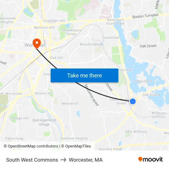 South West Commons to Worcester, MA map