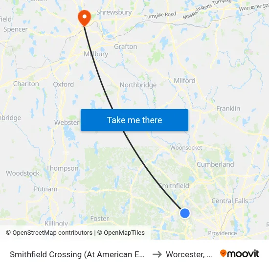 Smithfield Crossing (At American Eagle) to Worcester, MA map