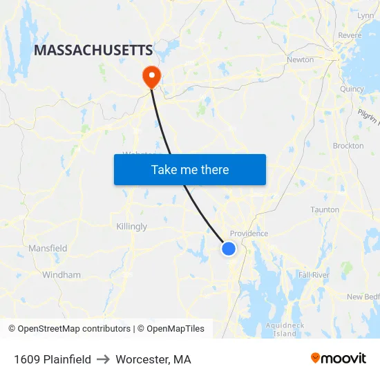 1609 Plainfield to Worcester, MA map