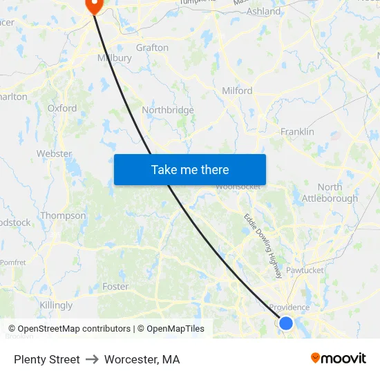 Plenty Street to Worcester, MA map