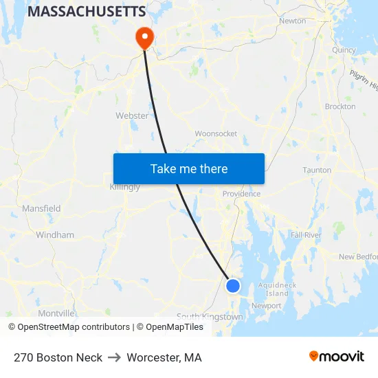 270 Boston Neck to Worcester, MA map