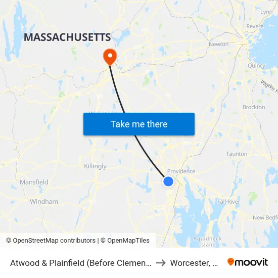 Atwood & Plainfield (Before Clemence) to Worcester, MA map