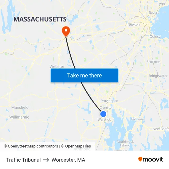 Traffic Tribunal to Worcester, MA map
