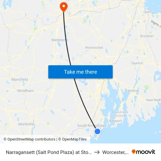 Narragansett (Salt Pond Plaza) at Stop & Shop to Worcester, MA map