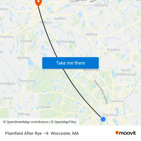 Plainfield After Rye to Worcester, MA map
