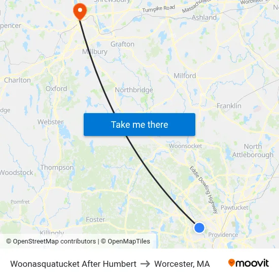Woonasquatucket After Humbert to Worcester, MA map