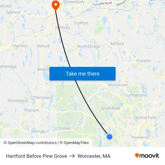 Hartford Before Pine Grove to Worcester, MA map