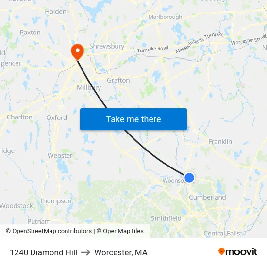 1240 Diamond Hill to Worcester, MA map