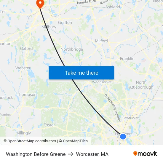 Washington Before Greene to Worcester, MA map