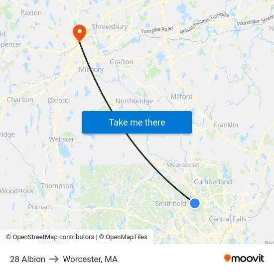 28 Albion to Worcester, MA map