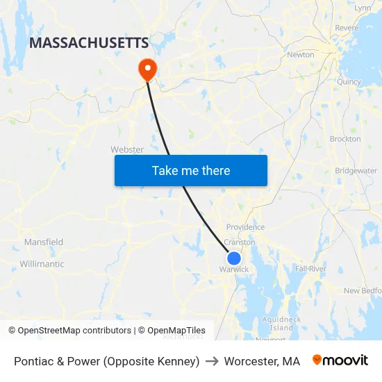Pontiac & Power (Opposite Kenney) to Worcester, MA map