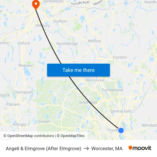 Angell & Elmgrove (After Elmgrove) to Worcester, MA map